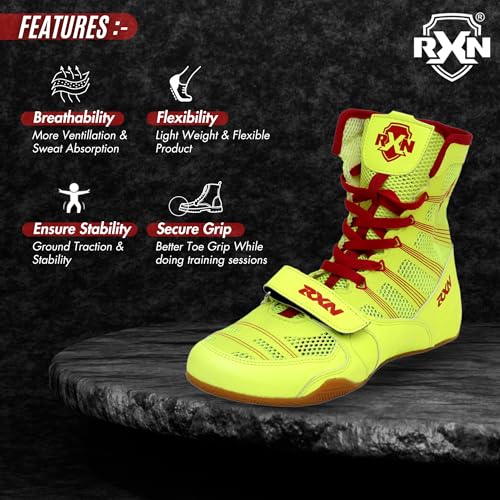 Image of RXN Boxing Shoes for Men and Women Lace Up Non Slip Rubber Sole Lightweight Mid High Top | Knockout High Top Boxing Boots for Men & Women