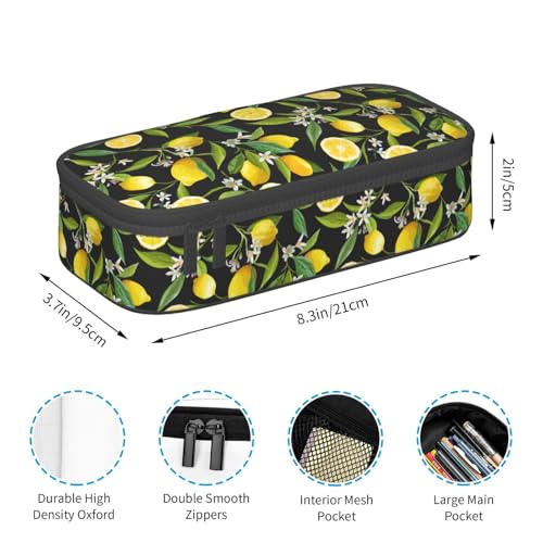Image of Lemon Fruit Tropical Pencil Case Big Capacity Storage Pencil Pouch Stationery Bags With Zipper Portable Pen Holder Box Organizer For Boys Student College School Office Supplies