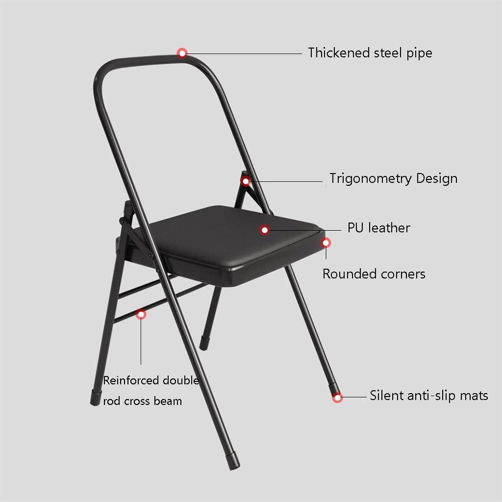 Sedia Ausiliaria per Yoga,Sedia Yoga Senza Schienale,Sedia Yoga Pieghevole Portatile con Copri Piedini Antiscivolo,Pelle PU,Design A Doppia Trave,Sedia Yoga Iyengar, Nero,Black