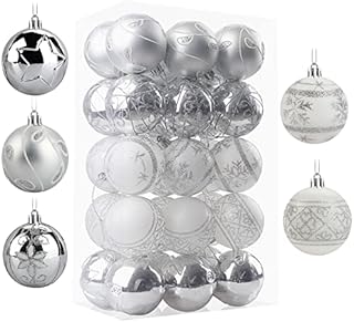 Christmas Tree Baubles Silver and White 6cm 30pcs, Shatterproof Christmas Baubles for Christmas Tree Decorations, Christmas Balls Ornaments for Home Xmas Decorations Set for Christmas, New Year