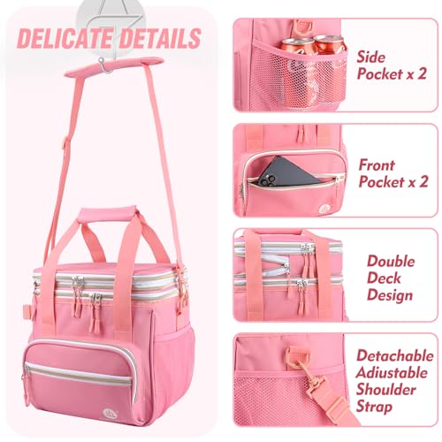 CaCTOUR Lunch Bag Women, Double Deck Insulated Lunch Box Women - Expandable Leakproof Reusable Lunch Cooler Bag for Work Shift Outdoor Picnic Daytrip (Pink,18L) — view 6