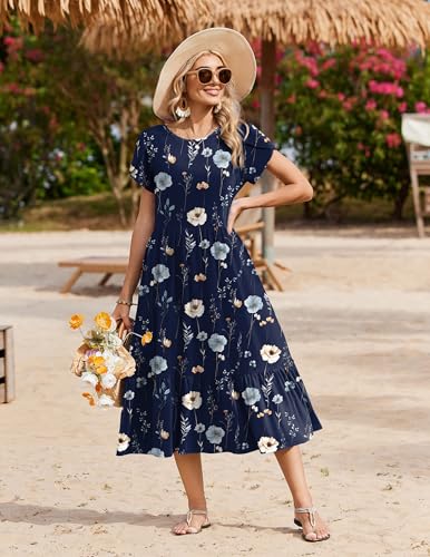 Image of Zeagoo Women Summer Midi A Line Dress Short Sleeve Casual Flowy Tiered Beach Long Sundress with Pockets 2026 Vacation Travel