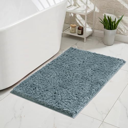 CozeCube Dusty Blue Bath mats for Bathroom Non Slip, Ultra Soft Fluffy Shag Bath Rugs Washable, Plush Microfiber Area Rugs for Bedroom, 23.5