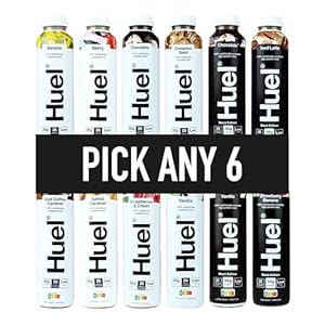 HUEL Ready-to Drink – 500ml – Pick any 6 Bottles – Choose from 10 Flavours – Banana, Berry, Chocolate, Cinnamon Swirl, Iced Coffee Caramel, Salted Caramel, Strawberries & Cream, Vanilla
