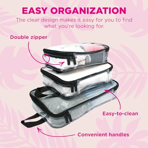 Miamica Packing Cube Set - 3-Piece Set, Clear/Black3