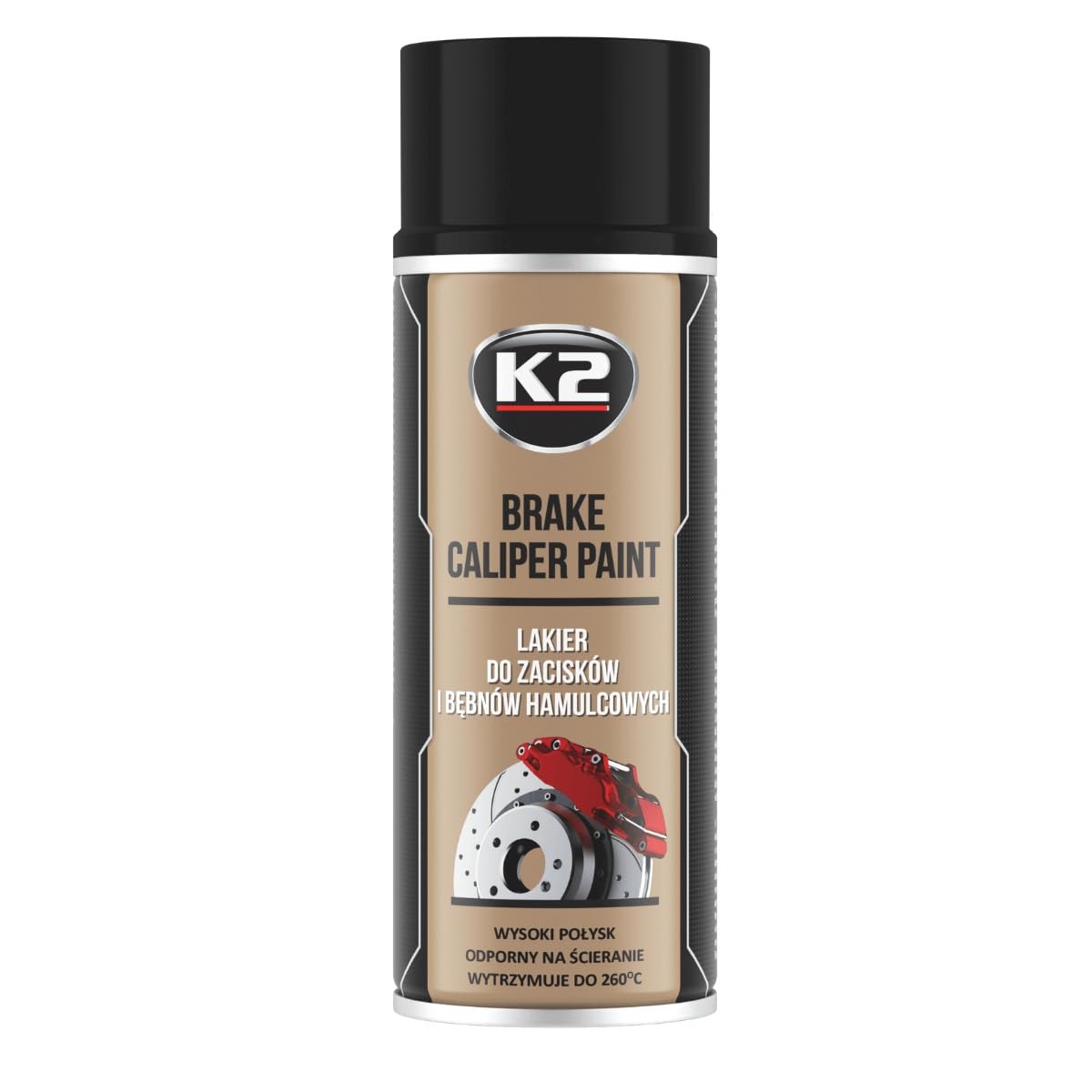 K2 Pro - Spray de peinture noire pour étrier de frein - De haute brillance - Résistant à la chaleur à 260 °C