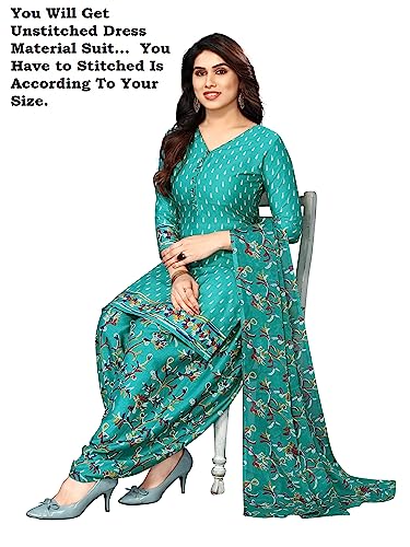 Image of Sidhidata Women's Women's Crepe Printed Patiyala Salwar Suit Dress Material Suit (DM Tree Seagreen Seagreen Unstitched)