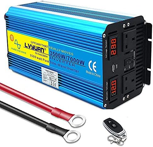 LVYUAN 2022 new Pure Sine Wave Power Inverter 3500W /7000W DC 12V to AC 230V/240V converter with wireless remote controller & dual AC outlets & USB for RV Truck Car