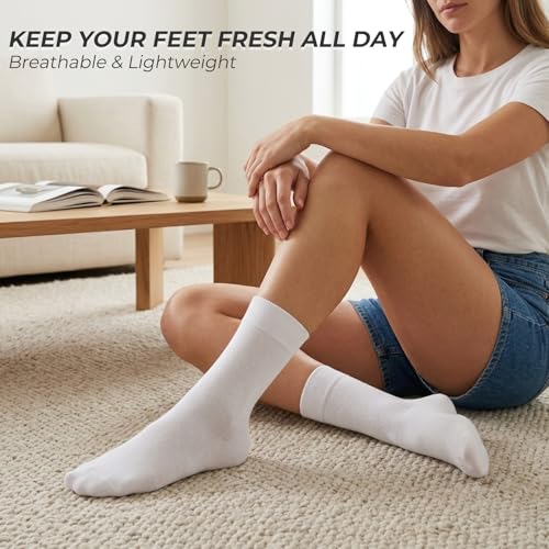 Image of Josnown Crew Socks for Women, Thin Cotton Casual Soft Aesthetic Womens Socks 5 Pairs