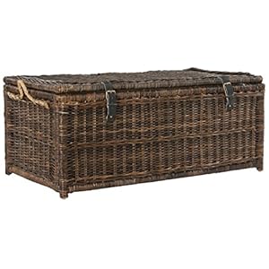 happimess HPM9000B Caden 46″ Wicker Storage Trunk, Collapsible for flat storage, Rattan-Sarang Buaya, Coastal for Office, Dorm Room-LivingRoom, Bedroom, Dining Room, Brown