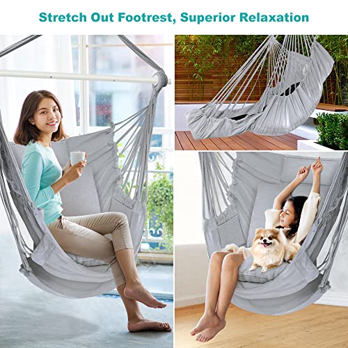 Image of Outerman Hammock Chair, Hanging Chair with 3 Cushions and Foot Rest Support, Durable Metal Spreader Bar Max 440 Lbs, Swing Chair for Bedroom, Indoor & Outdoor, Patio, Porch or Tree(Gray)
