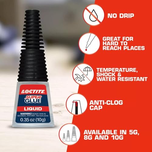 Loctite Super Glue Liquid Longneck Bottle, Clear Superglue, Cyanoacrylate Adhesive Instant Glue, Quick Dry - 0.35 Fl Oz Bottle, Pack Of 2 #TOP4