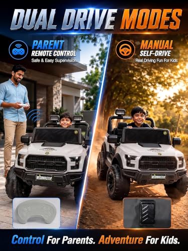 Image of Wishmaster Kids Ride on Car Driving 4 Motors with Bluetooth EV Jeeps for 1, 2, 3, 4, 5, 6 Years | Remote + Steering + Mobile App Control | Birthday Gift (White)