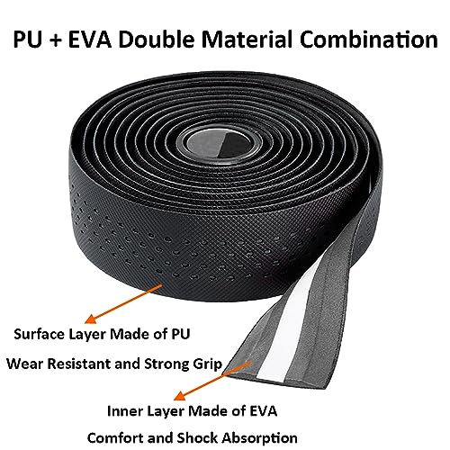 MOCNT Bicycle Handlebar Tape Breathable Cycling Bike Handlebar Tape PU EVA Handle Bar Grip Wrap Tapes Comfort Non Slip Shock Absorbent Road Bike Handlebar Drop Bar Tape Black - Image 2