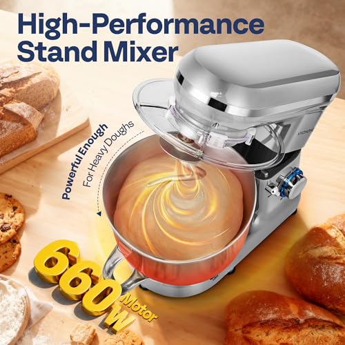 Image of VIVOHOME Stand Mixer, 6-Quart Tilt-Head Kitchen Mixer with Bowl, Silver | 10 Speeds, Splash Guard, Dough Hook, Beater, Whisk, Egg Separator, for Cake & Bread