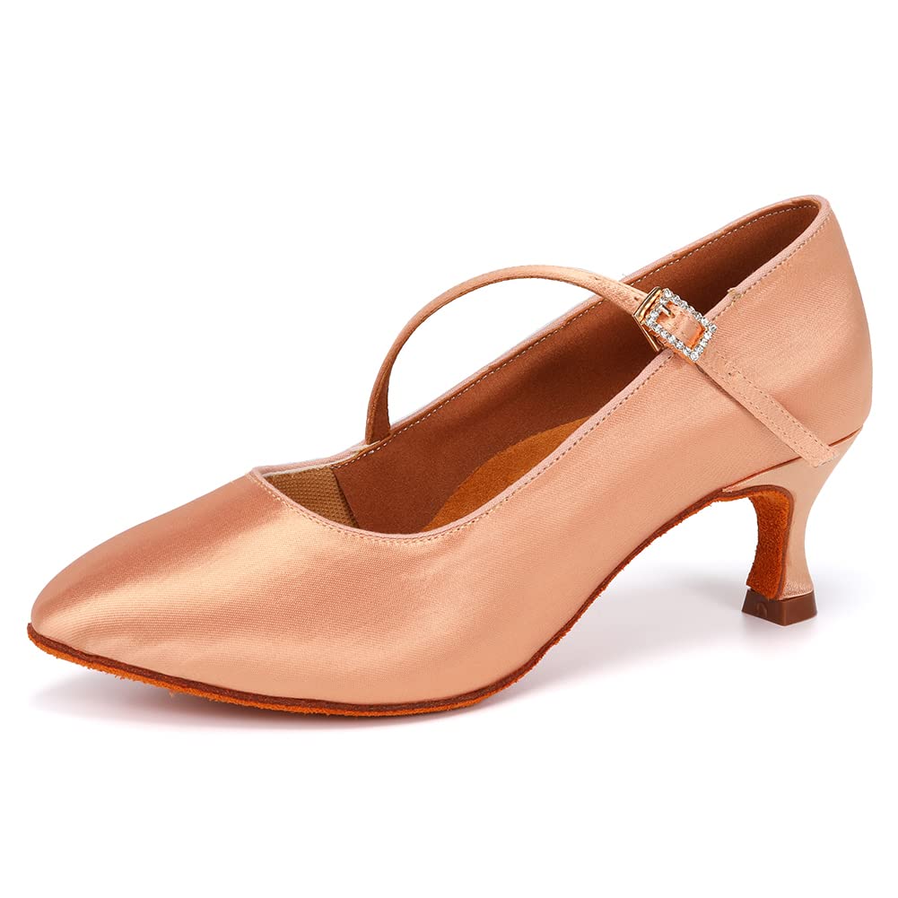 Women's Ballroom Shoes Satin Pumps Ankle Strap Modern Dance Heels Model WX138-image-46