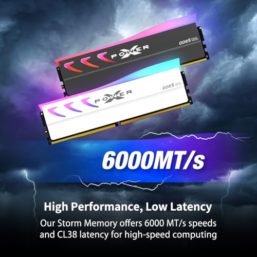 Image of Silicon Power DDR5 64GB (2x32GB) Storm RGB 6000MT /s (PC5-48000) 288-pin CL38 1.35V UDIMM Desktop Memory Module RAM SP064GXLWU60BFDL White