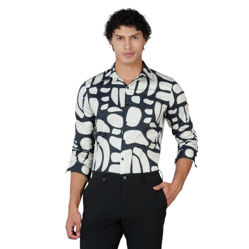 Image of Men's Printed Regular Fit Full Sleeves Cotton Formal Shirt