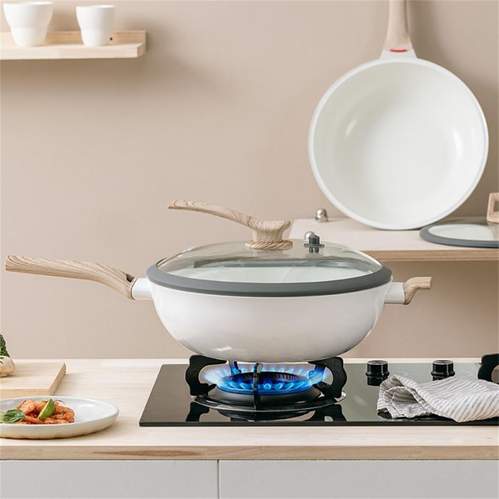 Wok De Cerámica, Sartén Antiadherente, Sin Revestimiento, Blanco, Sin Humo, Antioxidante, Wok De Gas Y Electricidad