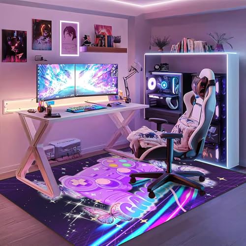 Gamer Area Rugs for Girls Bedroom, Dreamy Purple Butterfly Gaming Rug for Gamer Room, Teens Room,Girls Room, Kids Playroom, Dorm, Large Video Game Floor Mat Kids Rug Carpet for Bedroom Decor 71"x47" - Image 4