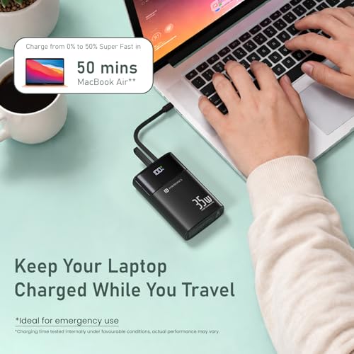 Image of Portronics Titan 35 20000mAh Fast Charging Powerbank with in-Built Type C & 8 Pin Cable, 35W Super Fast Charging, Type C PD Output, Type C Bidirectional Port, LED Display (Black)