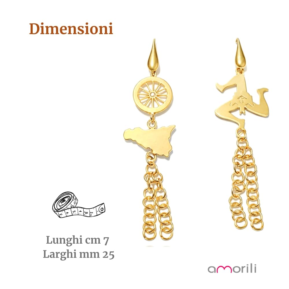Orecchini Sicilia e Trinacria Pendenti Donna in Acciaio Inox Dorato – Orecchini Monachella Stile Siciliano – Gioiello Tradizionale Elegante per Amanti della Sicilia occ0447