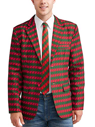 Christmas Suit Jacket Blazer and tie Houndstooth Xmas Mens Small 34-36 Red, Green
