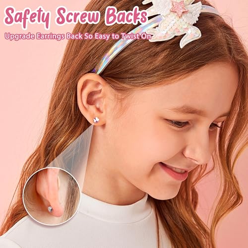 Jstyle 16 Pairs Hypoallergenic Earrings For Girls Women Surgical Steel Screwback Earrings for Sensitive Ears Cute Todder Earrings Kid Earrings Flat Back Stud Earrings4