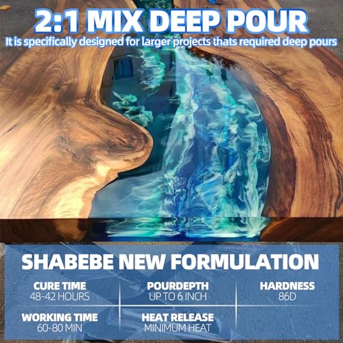 Shabebe Deep Pour Epoxy Resin 1.5 Gallon [2024 Upgrade], Up to 6\" Pour Depths Epoxy Resin, Bubble Free & Super-Gloss Flow Casting Resin, UV Resistant Epoxy for Wood Table, River Table, Countertops - Thumbnail 3