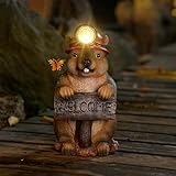 Tolimi Groundhog Welcome Garden Statue With Solar Headlamp – Funny Animal Outdoor Yard Decor With Led Light And Butterfly – Waterproof Resin Garden Ornament For Patio, Lawn, Pathway