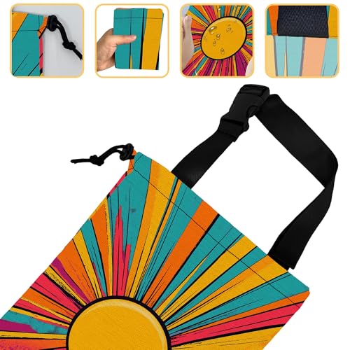 Image of Retro Sunlight Stripes Car Trash Bag, Hanging Drawstring Car Garbage Bag,Canvas Car Back Seat Organizer with Adjustable Buckle for Men and Women