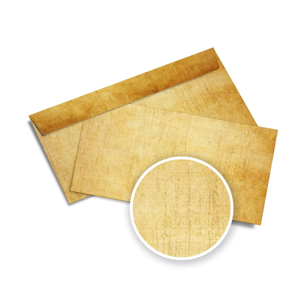 Partycards Envelopes Vintage | 50 Envelopes | Retro Design | 50 Sheets| Brown (BEIGE BROWN)| Format DIN A4 (8.60 x 4.5 inches)| A4 90gsm | double-sided Printed, suitable for all printers