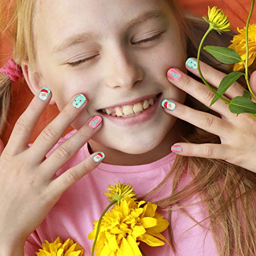 Kids Christmas False Nails Pre Glue Press on Artificial Nail Tip Girl Fake Fingernail Kit Full Cover Short for Children Nail Art Decoration - Thumbnail 2