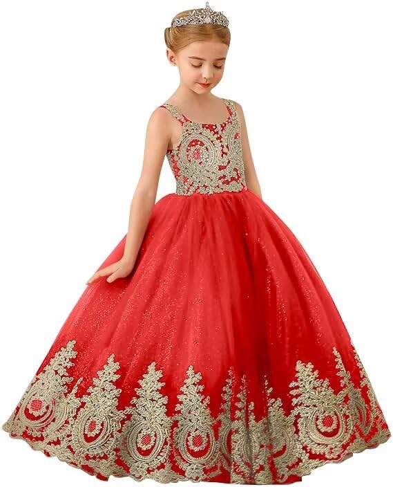 Flower Girl Dresses for Wedding Pageant Dresses for Girls Tulle Applique Prom Ball Gowns