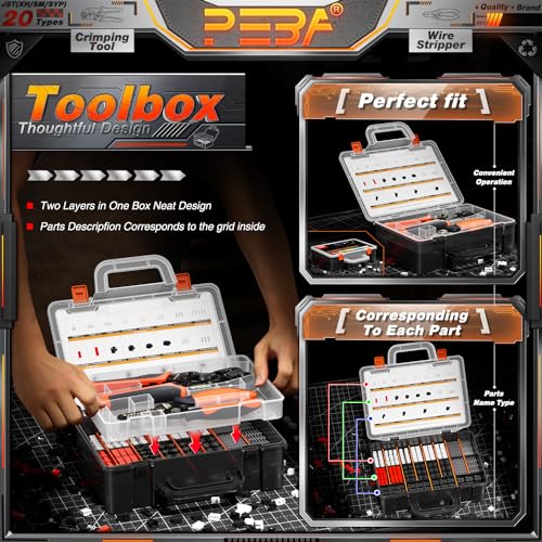 PEBA Crimping Tool and JST Connector Kit, 20 Types of 2.5 mm JST-XH Connectors & Crimp Pins - Image 3