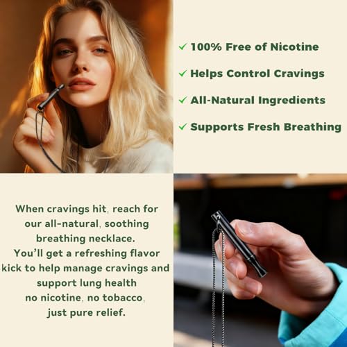 Image of LAMKHOO Breathing Necklace to Quit Smoking and Vaping with Refillable Mint Pods Stop Smoking Aids Fidget Necklace Smokeless Inhaler for Adults
