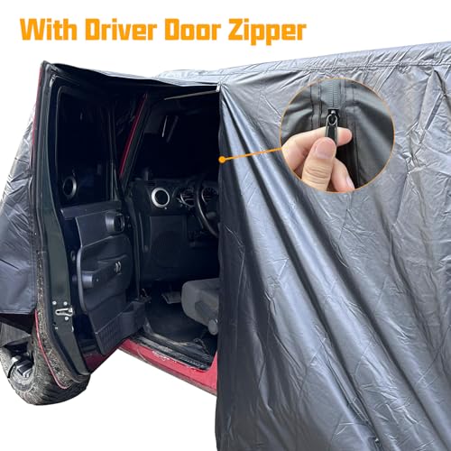 Image of Winunite Waterproof Car Cover Compatible with Jeep Wrangler 4XE CJ YJ TJ JK JKU JLU JL Unlimited 4 Door 1965-2023 Custom-fit Covers for Snow Rain Dust Hail Protection with Zipper Door, Black