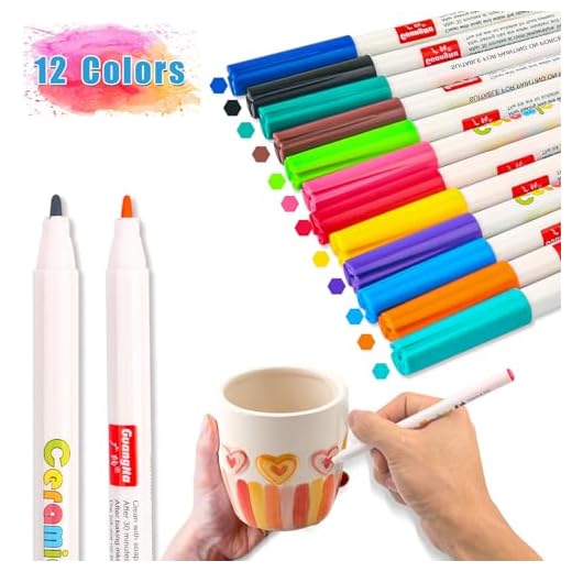 12 Colores Rotuladores para Porcelana Seguros En Lavavajillas, Rotuladores para Pintar Vidrio Aptos para Lavavajillas, Rotuladores de Cerámica para Pintar y Decorar para Niños a Partir de 3 años