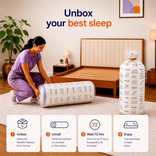 Image of RESTOFIT 72x48x5 Inch Double Size Orthopedic Memory Foam Mattress | Charcoal Gel Cooling Foam with Spine Alignment & Back Support | Breathable Cotton Viscose Soft-Touch Fabric | 11-Year Warranty