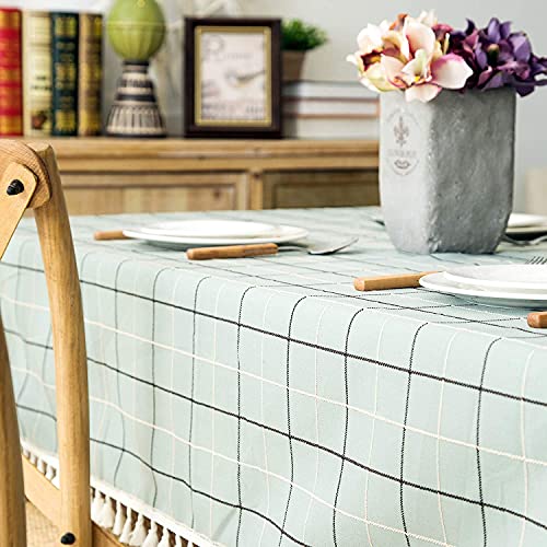 Nappe de table rectangle en polyester vert à glands grille 140x200cm - 5