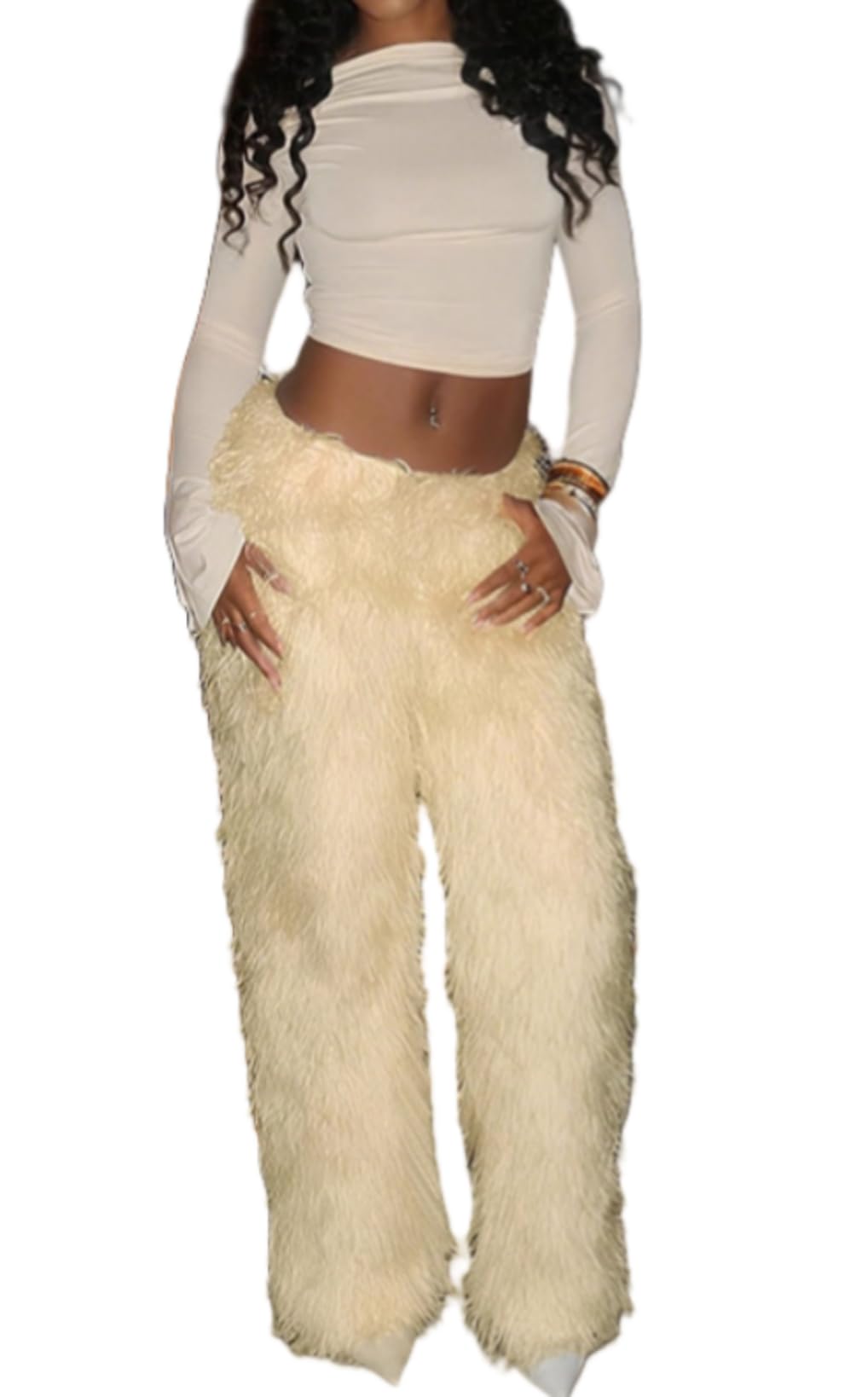 NIFTRIRY Women Tasssel Long Pants High Waist Fleece Lined Pants Causal Warm Straight Leg Pants Fall Winter Outfits