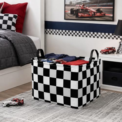 Image of checkered Rectangle Kids Toys Gift Shelf Nursery Storage Basket Laundry Hamper Box and Bins for Boys Home Decor Clothes with Handles