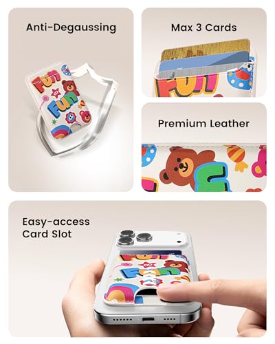 Image of Magnetic Mag-safe Wallet Cell Phone Card Holder for Phone Case with Mag-Safe, Stronger Magnetic RFID Leather Stick on Phone Wallet Compatible with iPhone 17 /16 /15 /14 /13 /12 Series, Little Bear Color