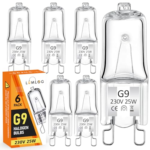 Lumlog G9 Halogen Light Bulbs Warm White Dimmable 25W 6 Pcs 230V G9 Halogen Light Bulbs 300 High Temperature Resistant for Lighting Decor No Flickering