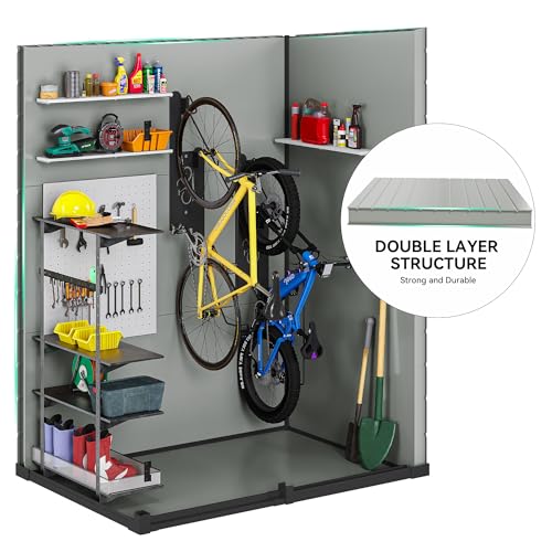 Image of DWVO 5x3 FT Outdoor Storage Shed with Floor, All-Weather Resin Storage Shed with Lockable Door & Window, Waterproof Plastic Tool Storage for Garden, Backyard, Patio, Lawn,Blue-Gray+Black