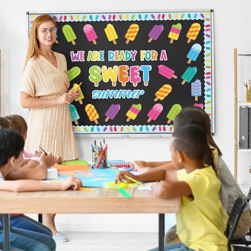 Image of HIQINLUG Summer Bulletin Board Decorations Set Summer Classroom Decoration Colorful Ice Pop Classroom Decor Ice Cream Lolly Bulletin Board Paper Cutouts For Wall Office Decor