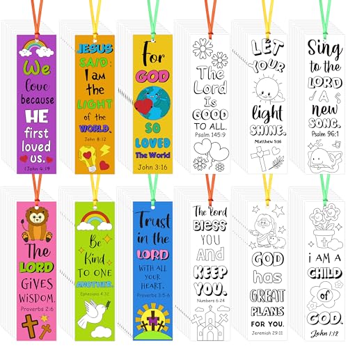 Dvbonike 120Pcs Bible Color Your Own Bookmarks Religious DIY Crafts