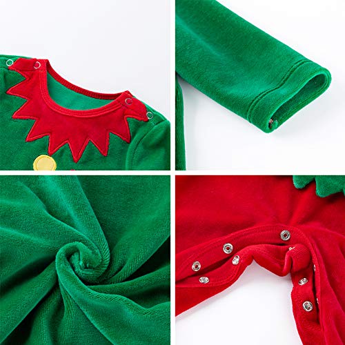 IMEKIS Pasgeboren Baby Meisjes Jongens Mijn 1e Kerst Outfit Lange Mouwen Kerstman Sneeuwman Rendier Gestreepte Print Romper Jumpsuit met Hoed Xmas Party Kleding Set, Groen 1, 0-3 Maanden - Afbeelding 7