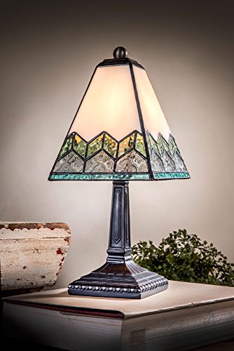 J Devlin Lam 698 Small Tiffany Stained Glass Table Lamp Ivory Green Blue And Clear Chevron Design Desk Accent Light #TOP1