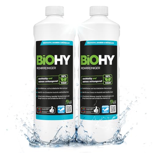 BiOHY Desatascador (2 botellas de 1 litro) | Líquido, limpiador de desagües altamente concentrado | Inodoro, Para todos los bloqueos | EXTRA FUERTE (Rohrreiniger)